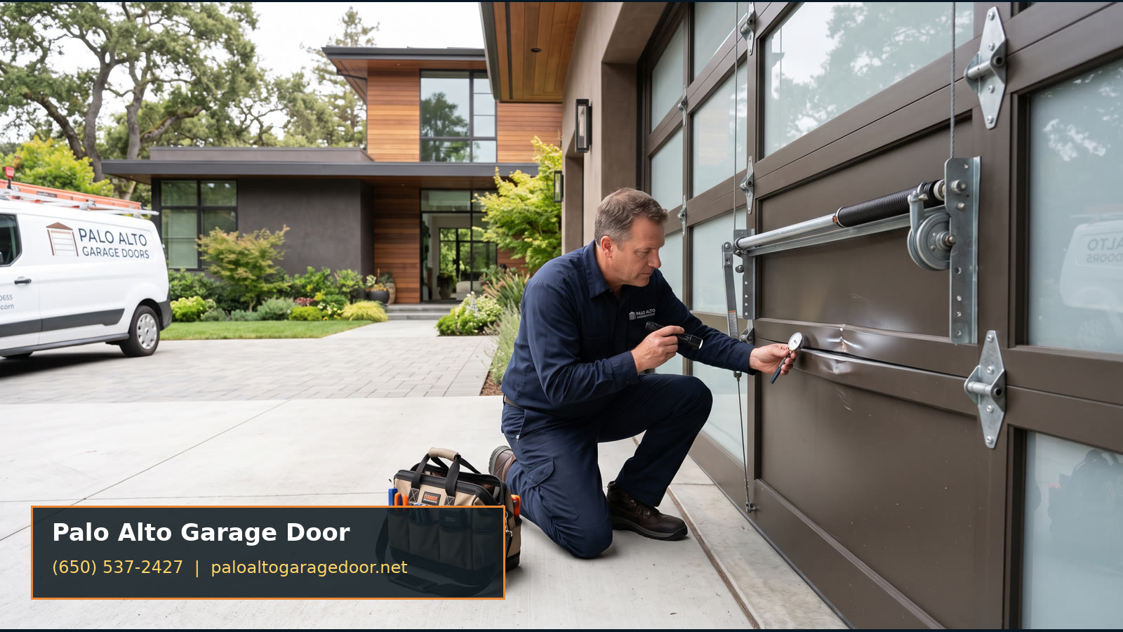 Modern garage door on a Palo Alto home