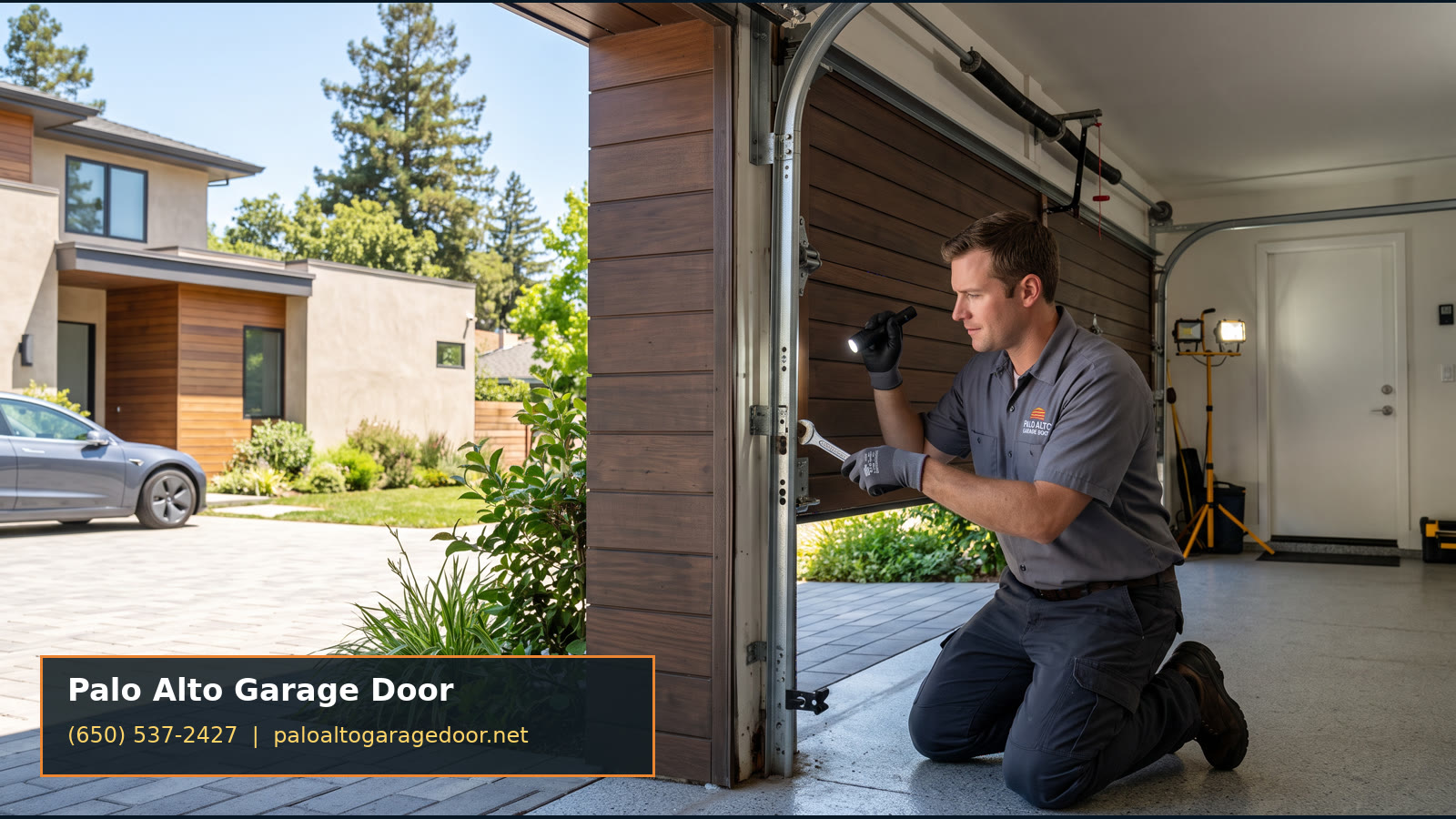 Modern garage door on a Palo Alto home