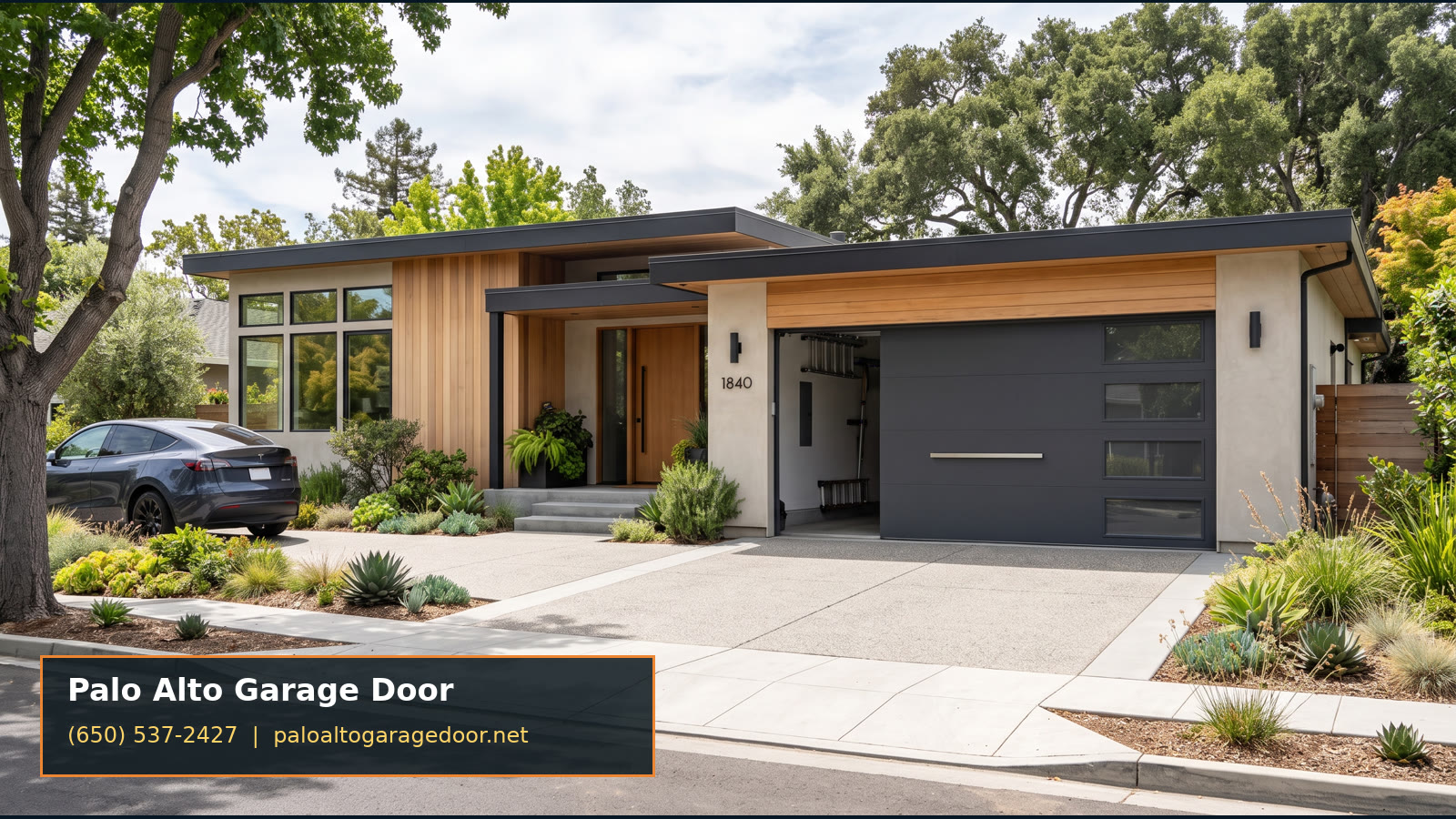 Modern garage door on a Palo Alto home