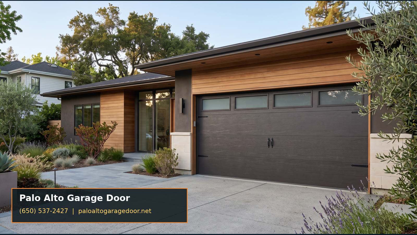 Modern garage door on a Palo Alto home